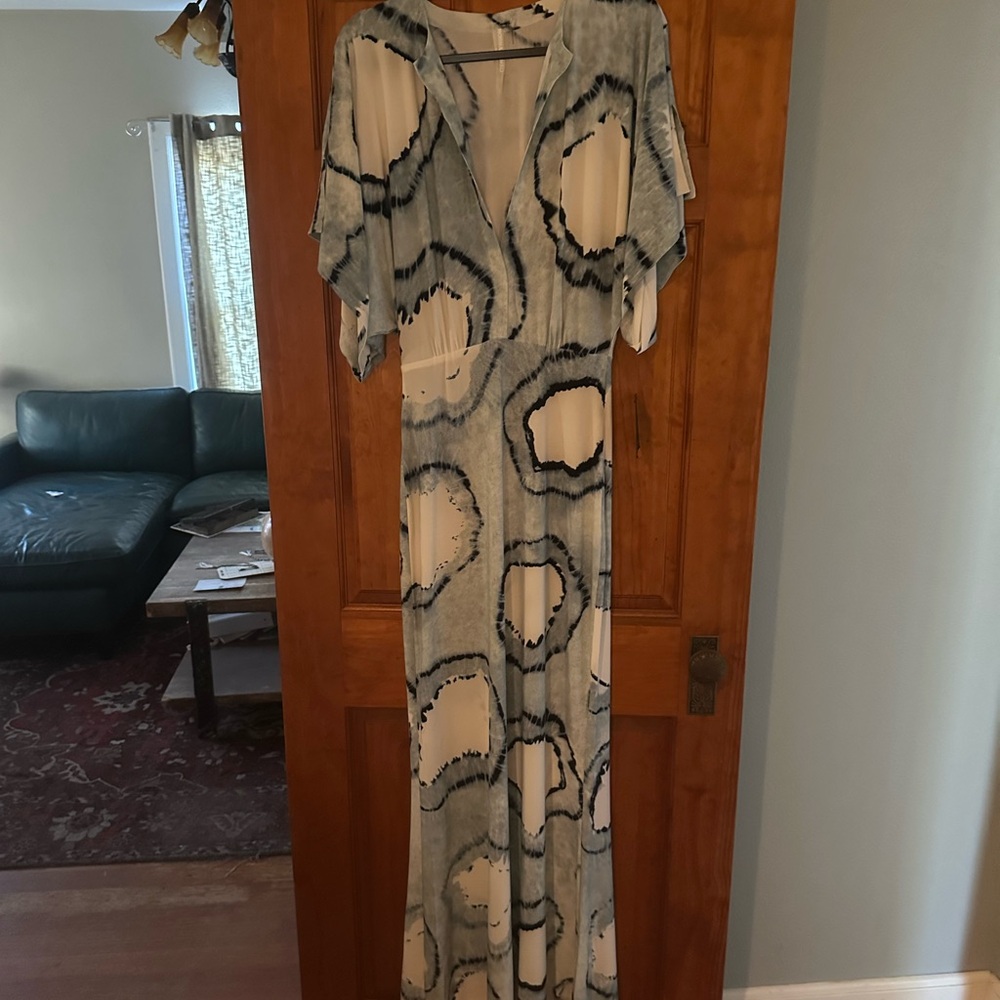 Norma Kamali Blue and Cream Patterned Maxi Dress